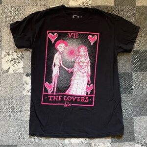 tim burton's corpse bride victor and emily lovers tarot card shirt — size small
